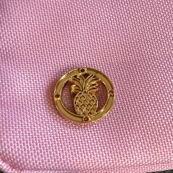 pink canvas crossbody belt bag with striped strap - Picture 3 of 5